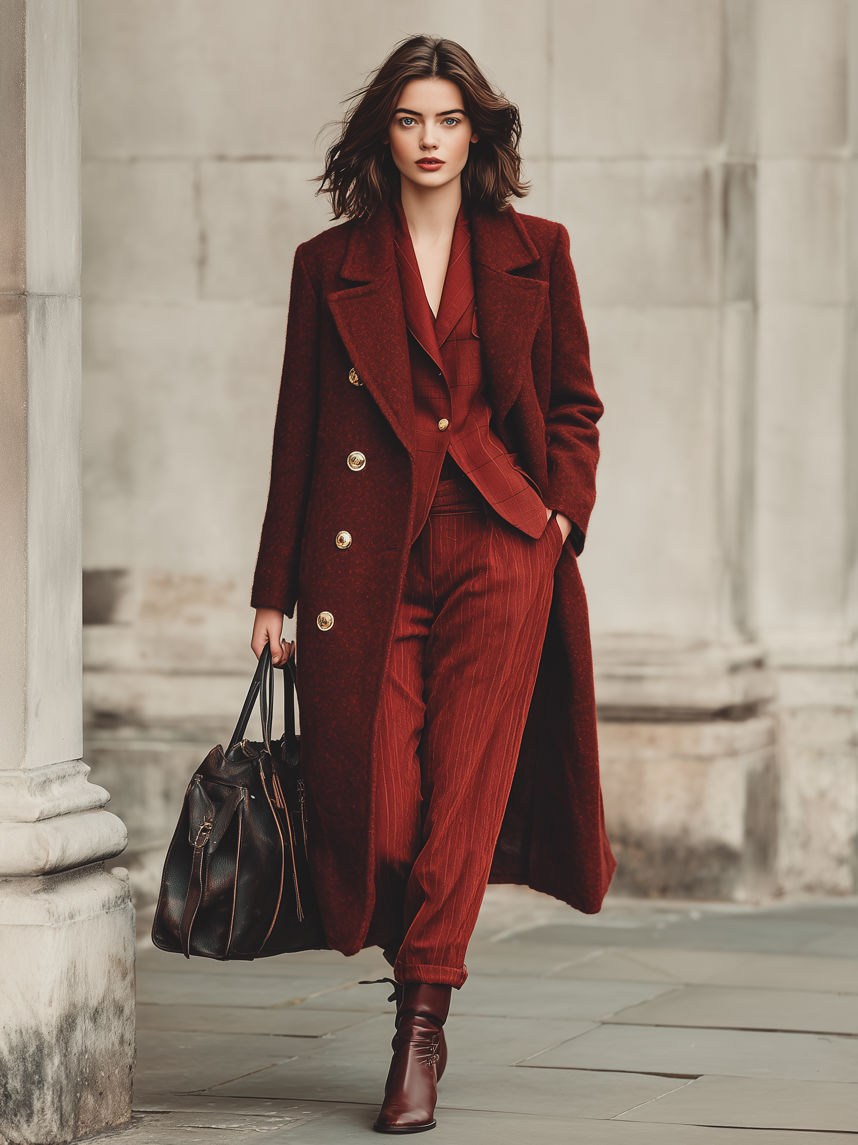 Women's Minimalist Wool Blend Double-breasted Long Coat MDA2152J0Y