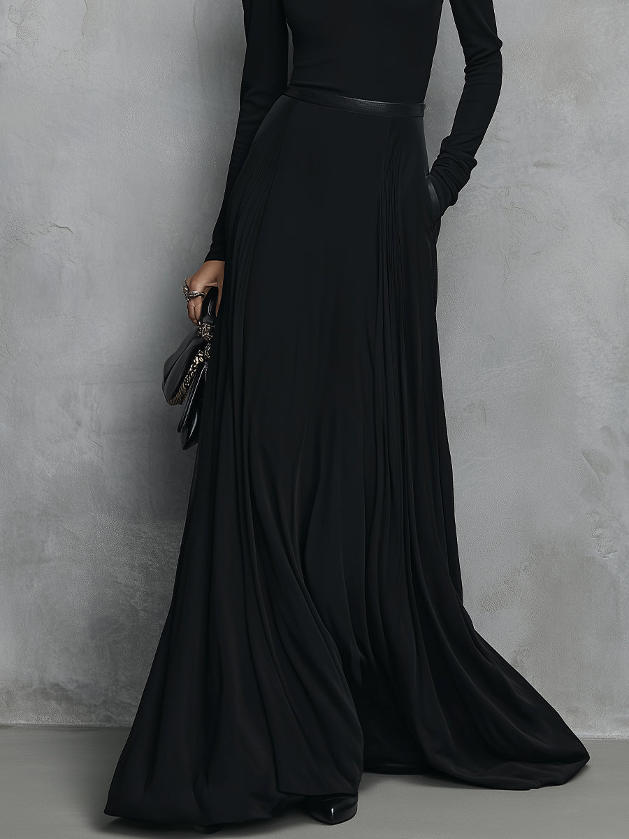 Women's Black Crepe Chic Cut-Out Sleeve High Neck Formal Gown Dress MDA3178J1I