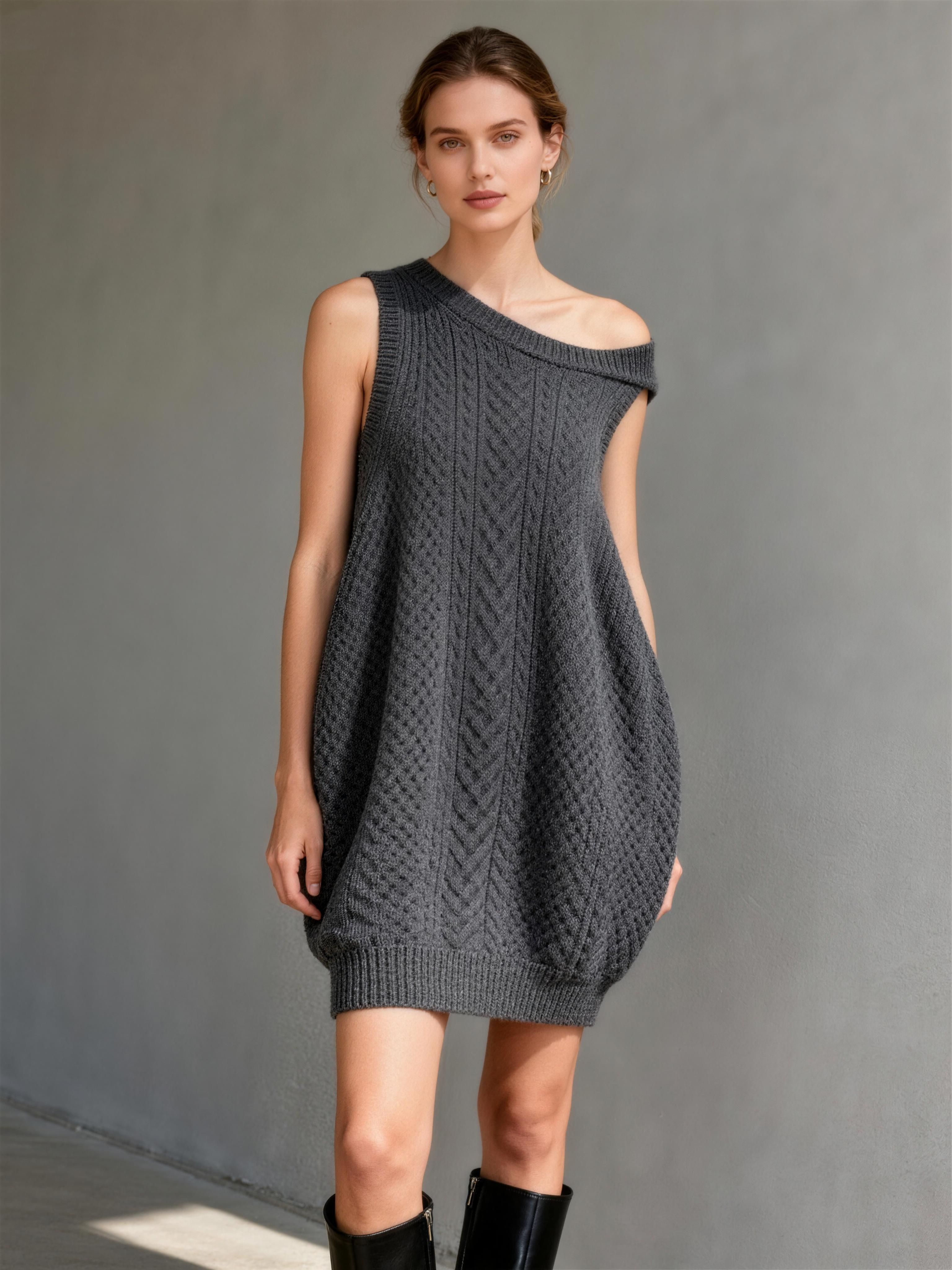 Women's Minimalist Knitted Sleeveless Mini Dress MDZ0591A0Y