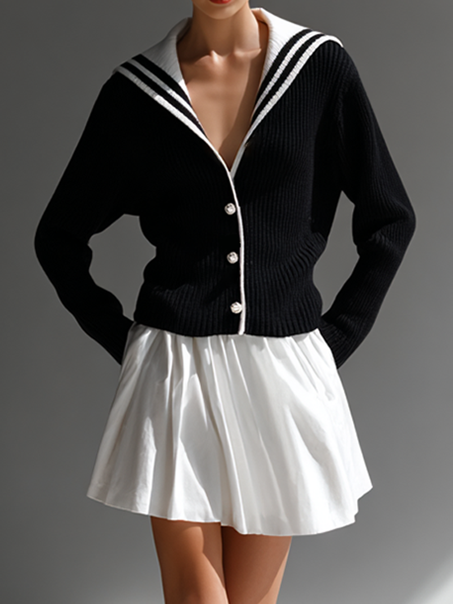 Women's Loose Mohair Black And White Striped Mid-length Cardigan MDA2142K9AP