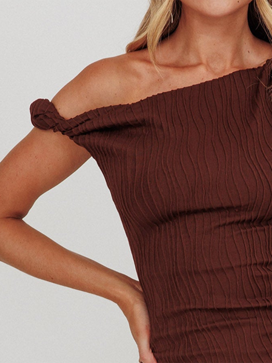 Women's Solid Color Textured Fabric One-shoulder Hip-wrapped Mini Dress MDA1329F1Y