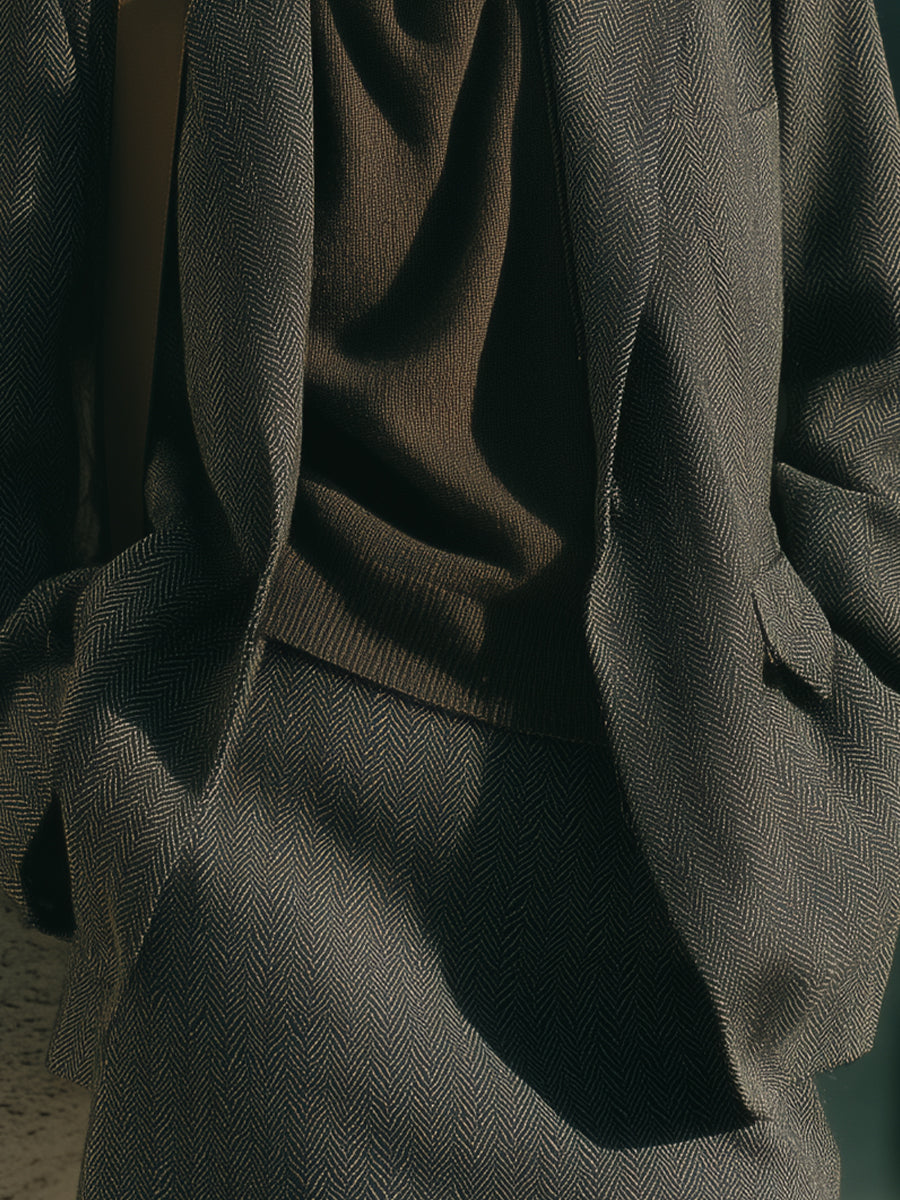 Women's Dark Gray Textured Set With Blazer & Mini Skirt, Modern Effortless Style Set MDA1623L8I