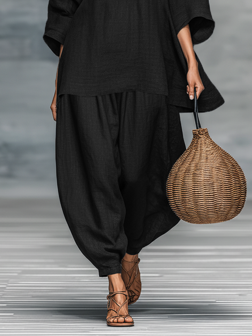 Women's Minimalist Linen-blend Blouse And Wide-leg Trousers Set MDA1997L0Y