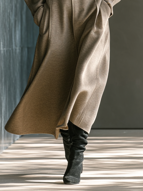 Women's Loose Cotton Blend V-neck Long-sleeved Maxi Dress MDA1690I7Y