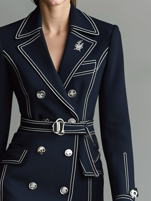 Women's Simple Line Slim Fit Double-Breasted Suit Coat MDA0484K8AN