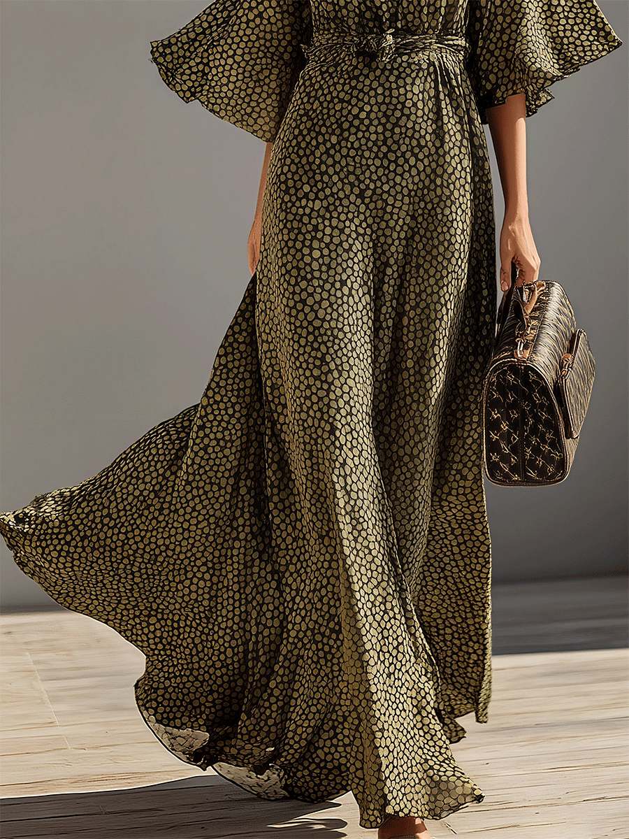 Women's Elegant Blend Deep V Flutter Sleeve Maxi Dress MDA3186G1I