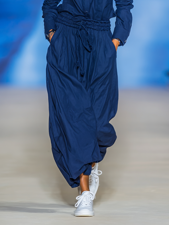 Women's Sport Long-sleeved Shirt And Elastic Waist Wide-leg Pants Two-piece Set MDA3108G1Y