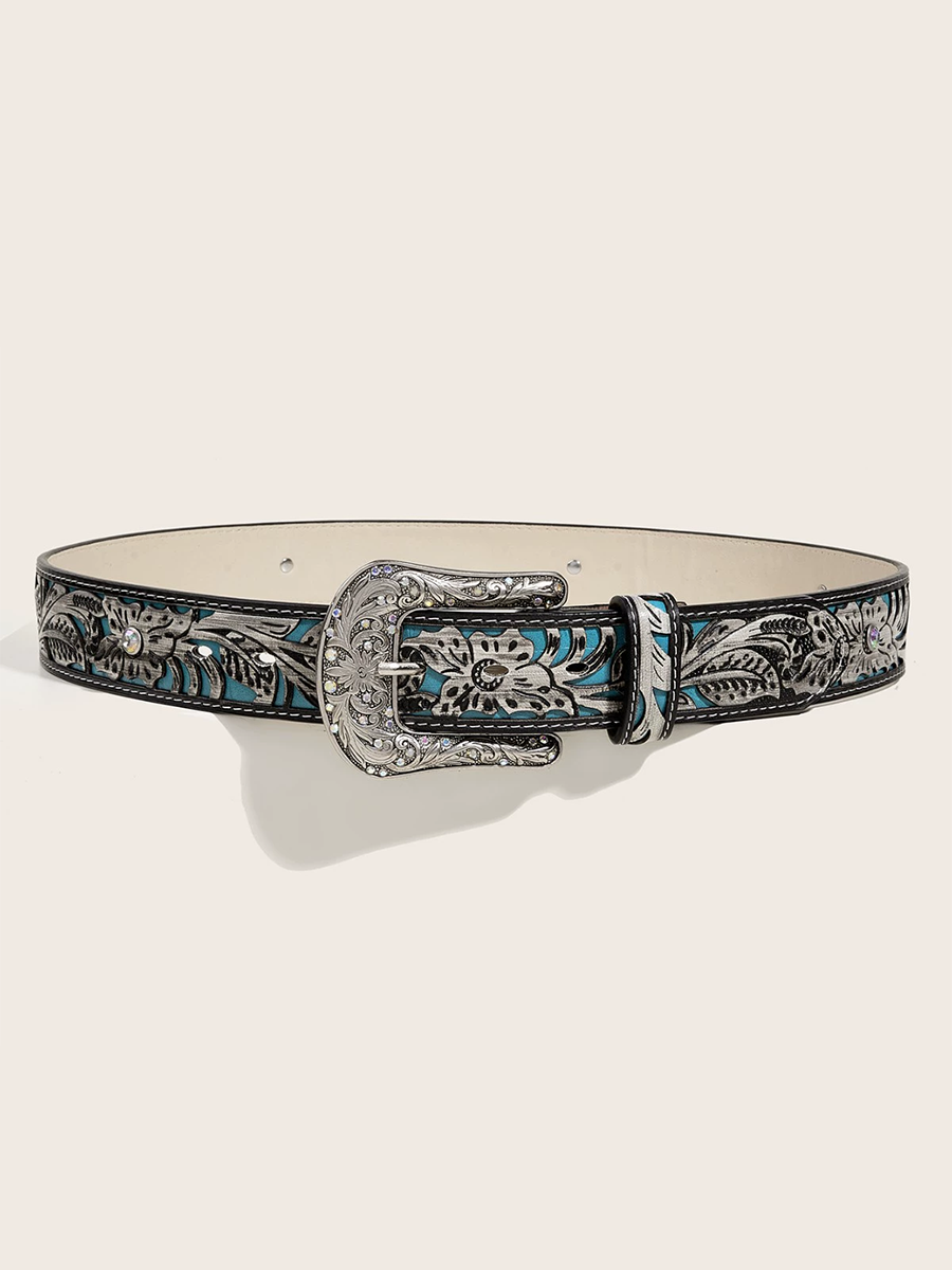 Women's Embossed Rhinestone PU Leather Personalized Belt MDA0495H9T