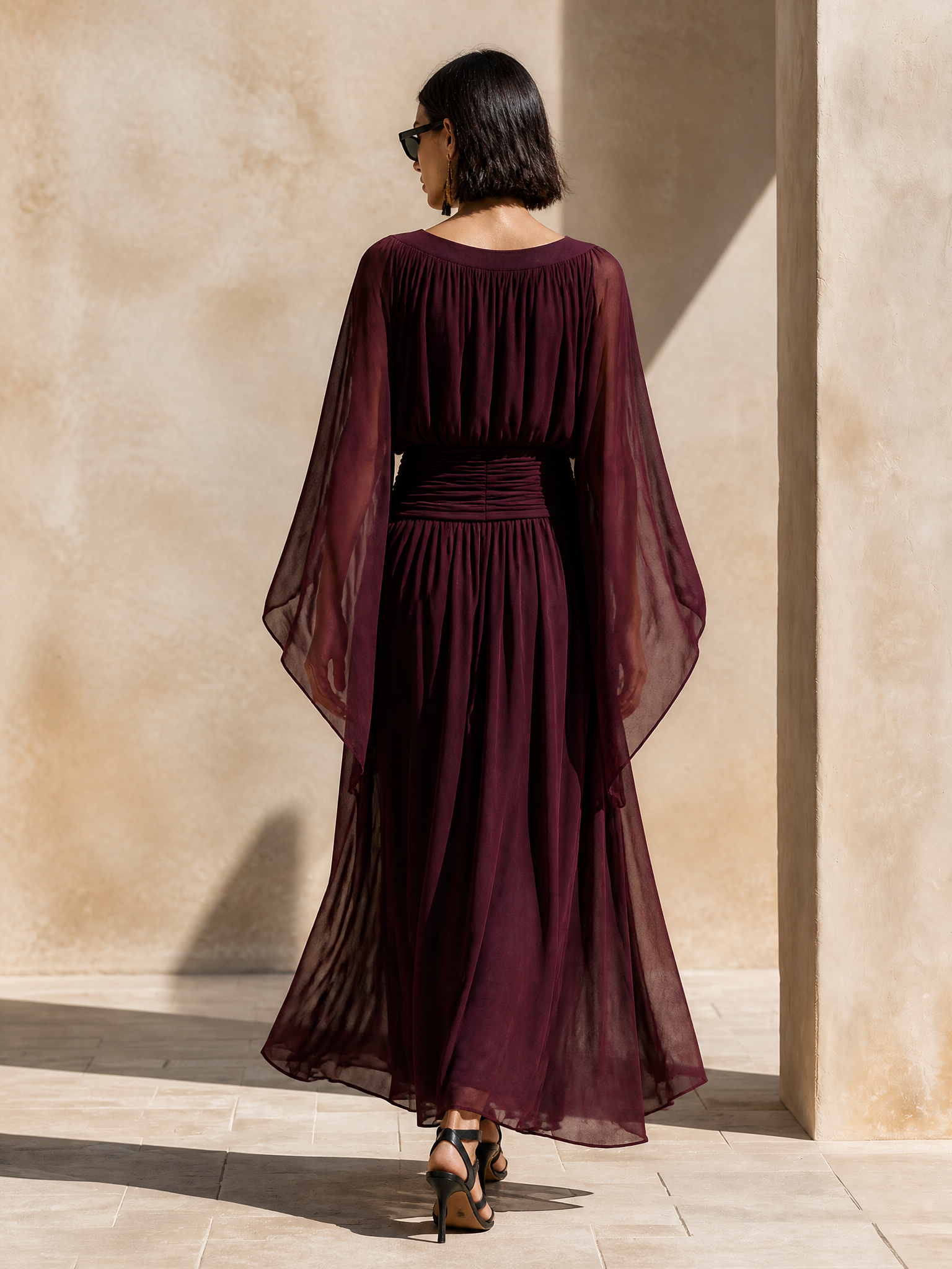 Women's Cape‑Sleeve Chiffon Maxi Dress MDZ2653H7LYL