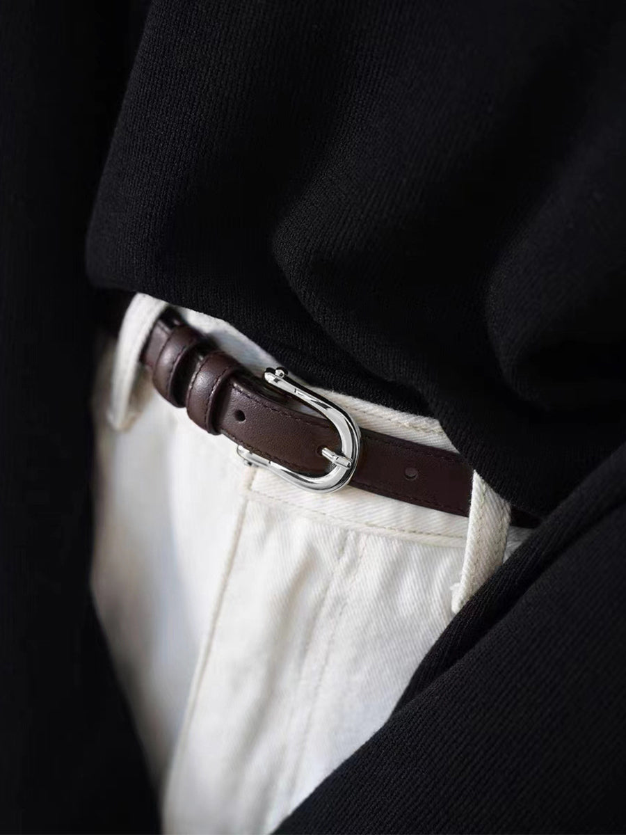 Women's Brown Classic Faux Leather Gold - Buckle Belt MDA0898H6I