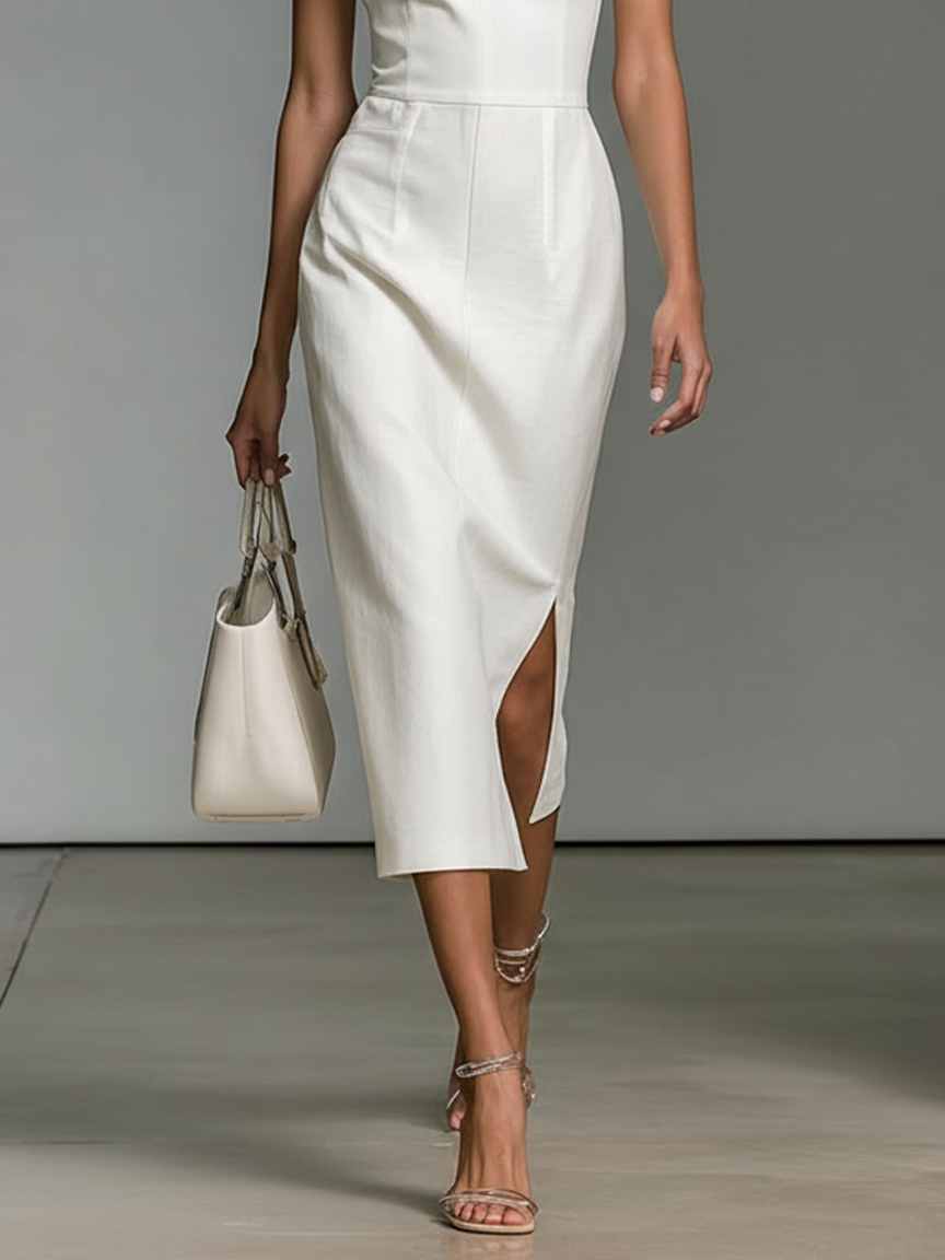 Women's Minimalist Linen-blend Sleeveless Midi Dress MDZ3125A3Y