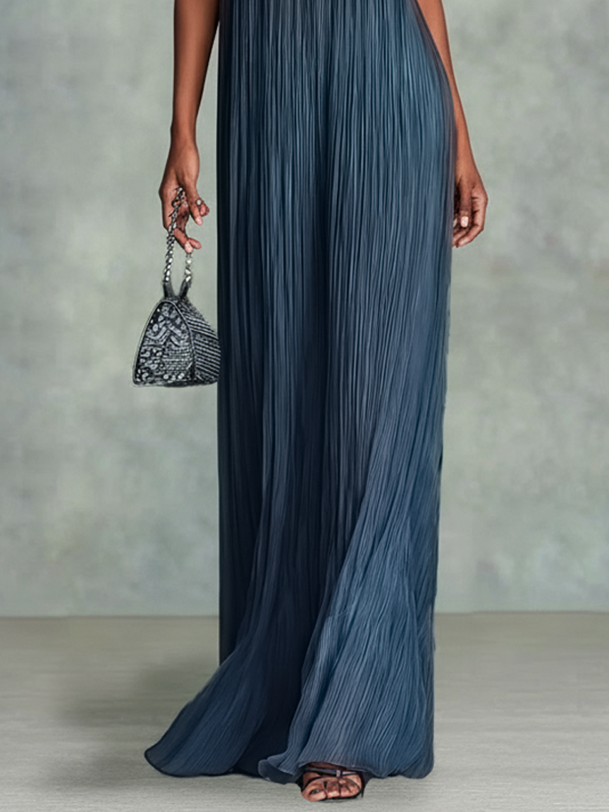 Women's Minimalist Chiffon Pleated Sleeveless Straight-cut Maxi Dress MDZ1239A7Y