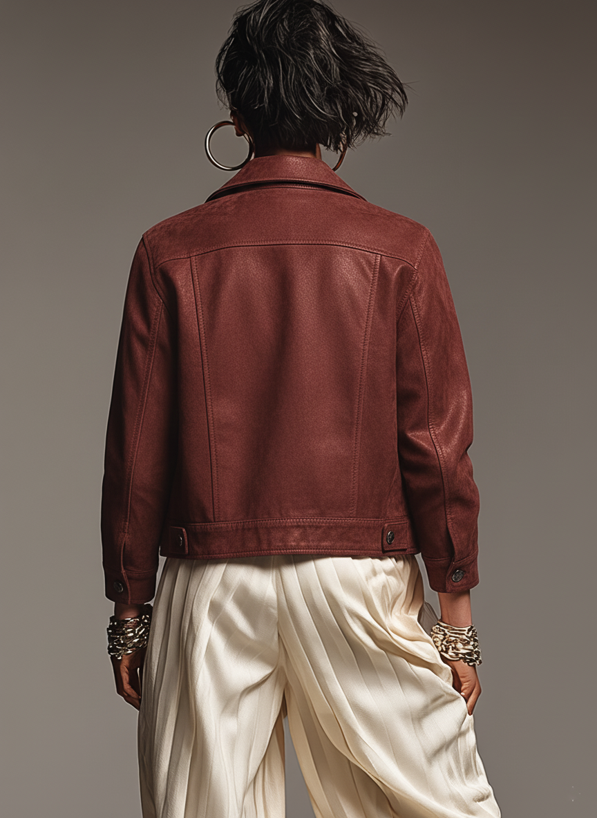 Women's Rust Red Faux Suede Casual Jacket MDA1912I2T