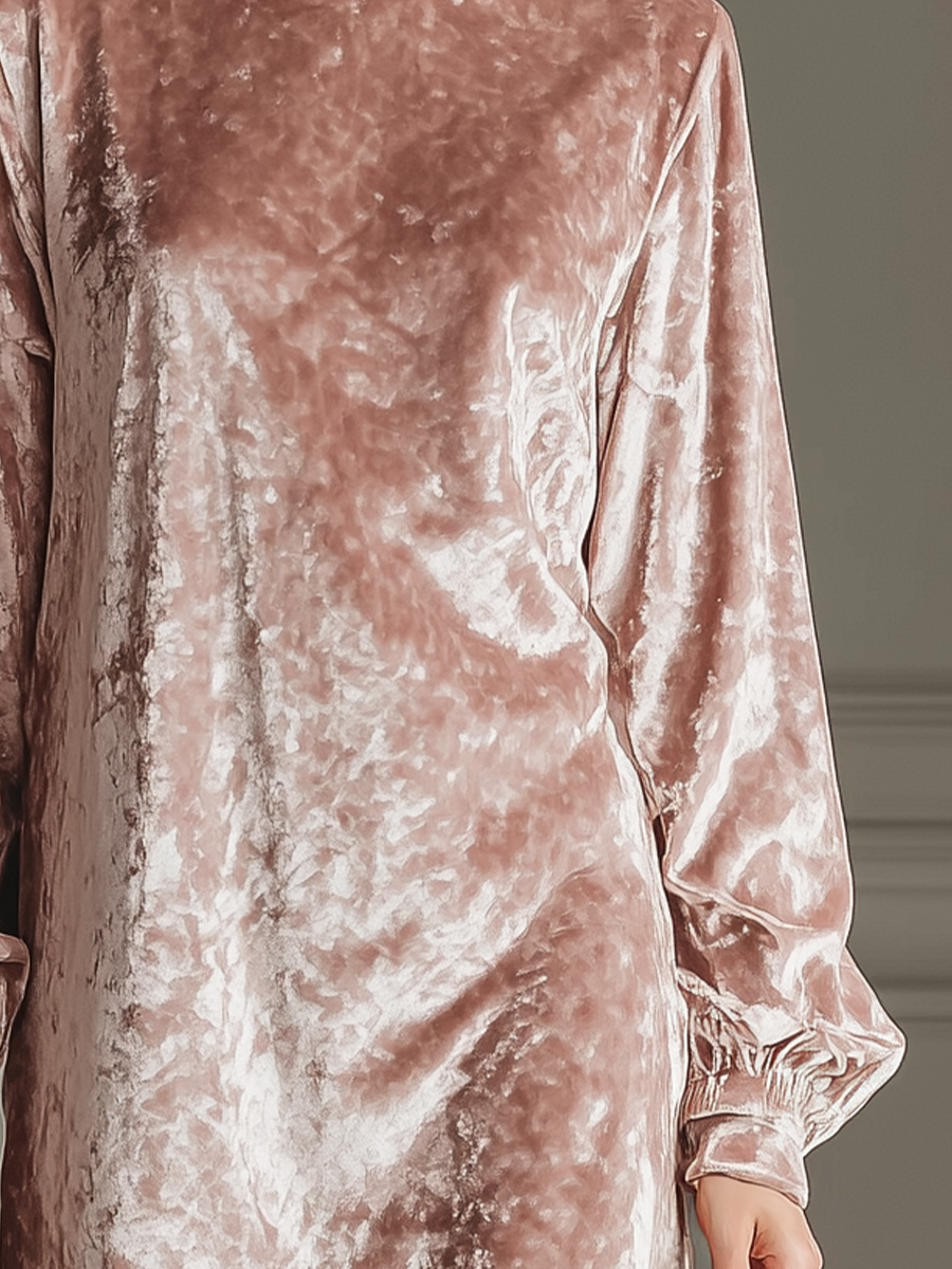 Women's Nude Pink Velvet Loose Mini Dress MDA3071J8T