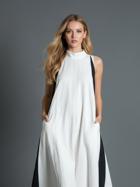 Women's Elegant White Cotton And Linen Blend Round Neck Sleeveless Loo ...