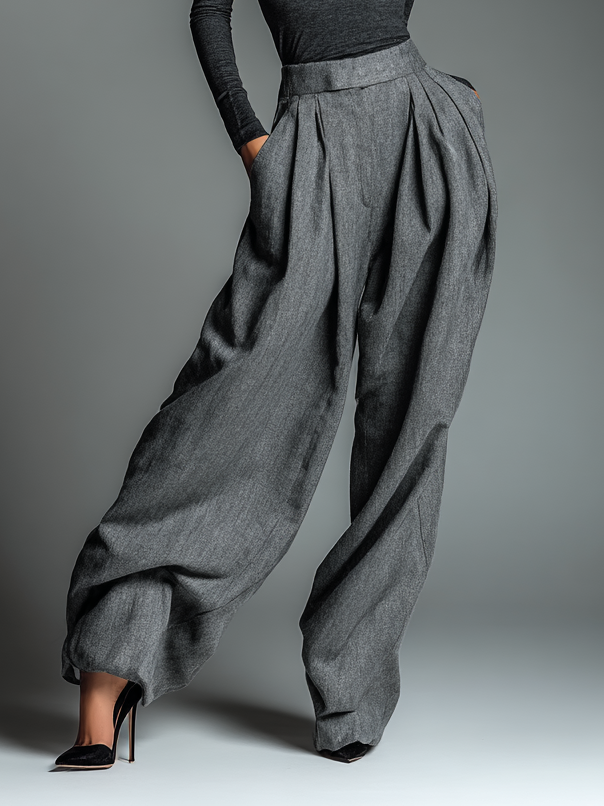 Women's Solid Color Tight High Neck T-shirt And Trousers Set MDA1365H8Y