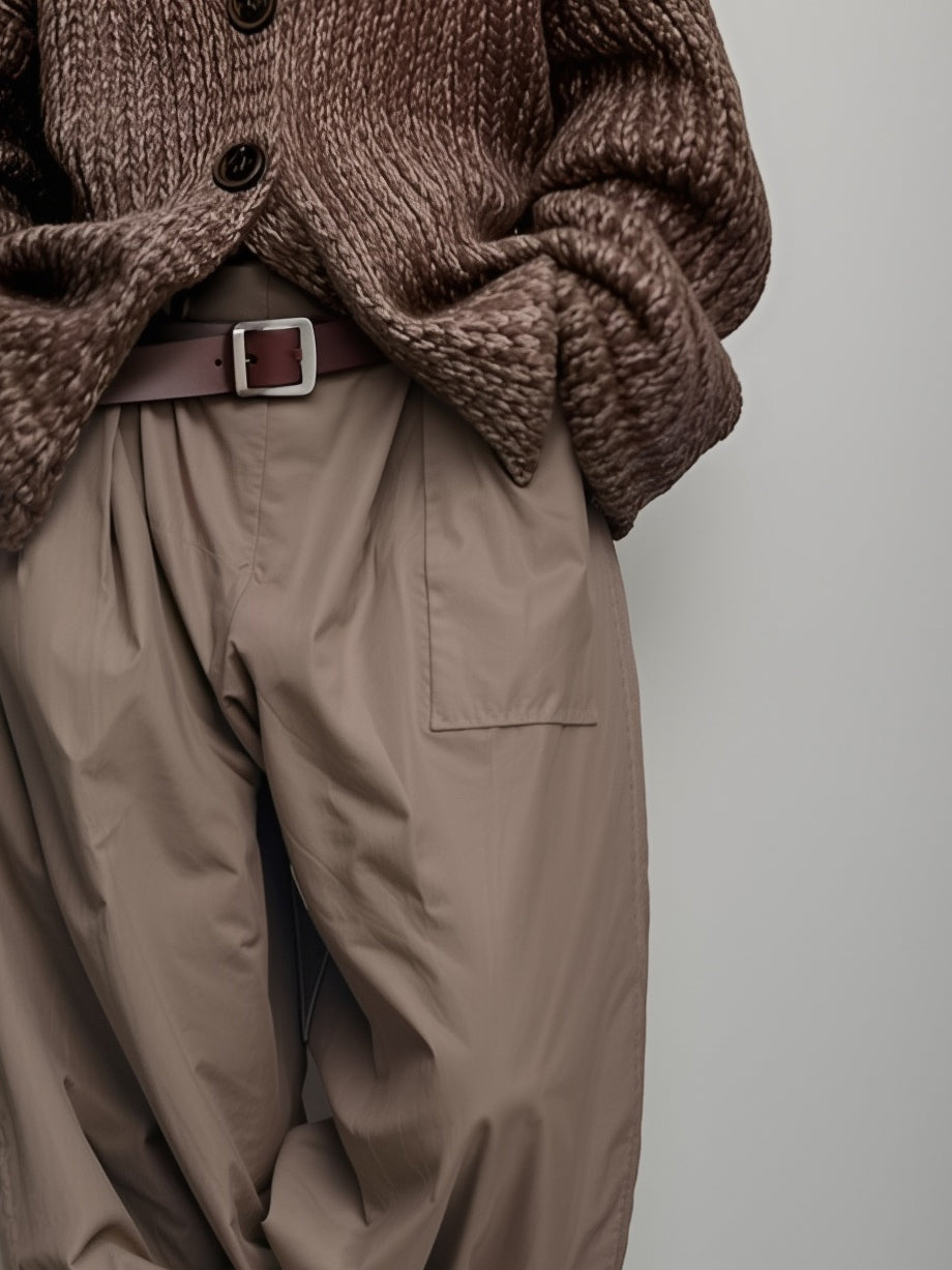 Women's Simple, Sophisticated, And Professional Dark Brown Oversized Cardigan Paired With Matching Wide-leg Trousers (belt Not Included) MDA0724K8AN