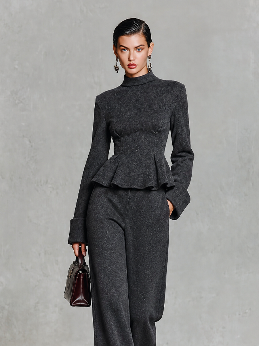 Women's Peplum Top and Wide Leg Pants Two Piece Set