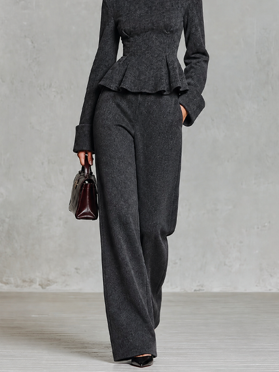 Women's Peplum Top and Wide Leg Pants Two Piece Set