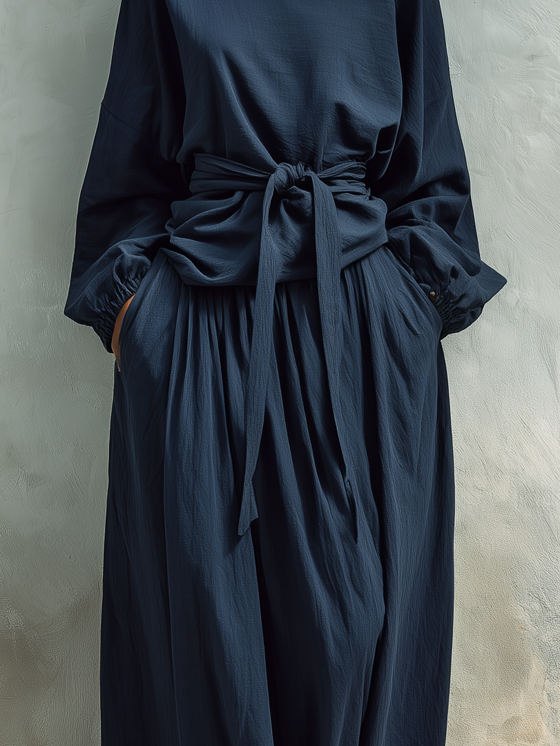 Women's Fashionable Casual High-end Loose Blue Long-sleeved Trouser Suit MDA2549K0AN