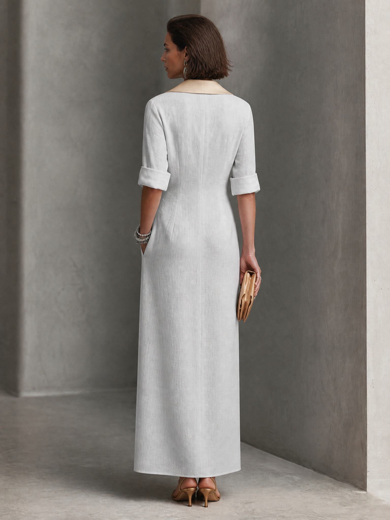 Women's Colorblock Elegant Linen Blend Maxi Dress MDZ1246F2GMJ