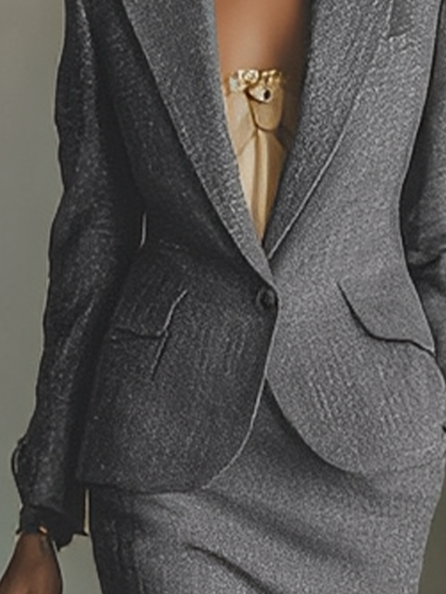 Women's Grey Wool Blend Blazer And Mini Skirt Set MDA1832I2T
