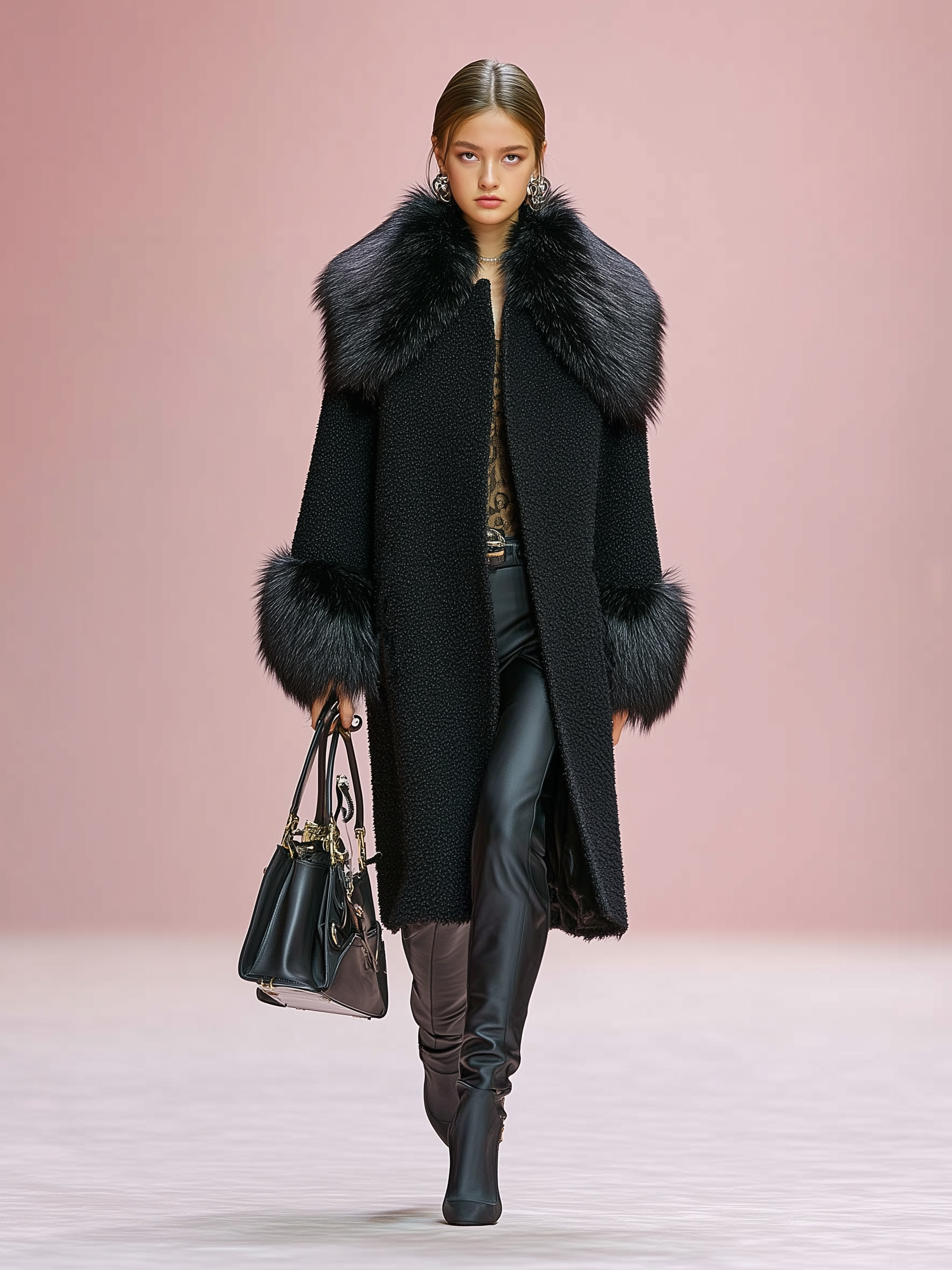 Women's Wool Blend Cuffs And Lapel Stitching With Detachable Plush Decoration Coat MDA1029J2Y