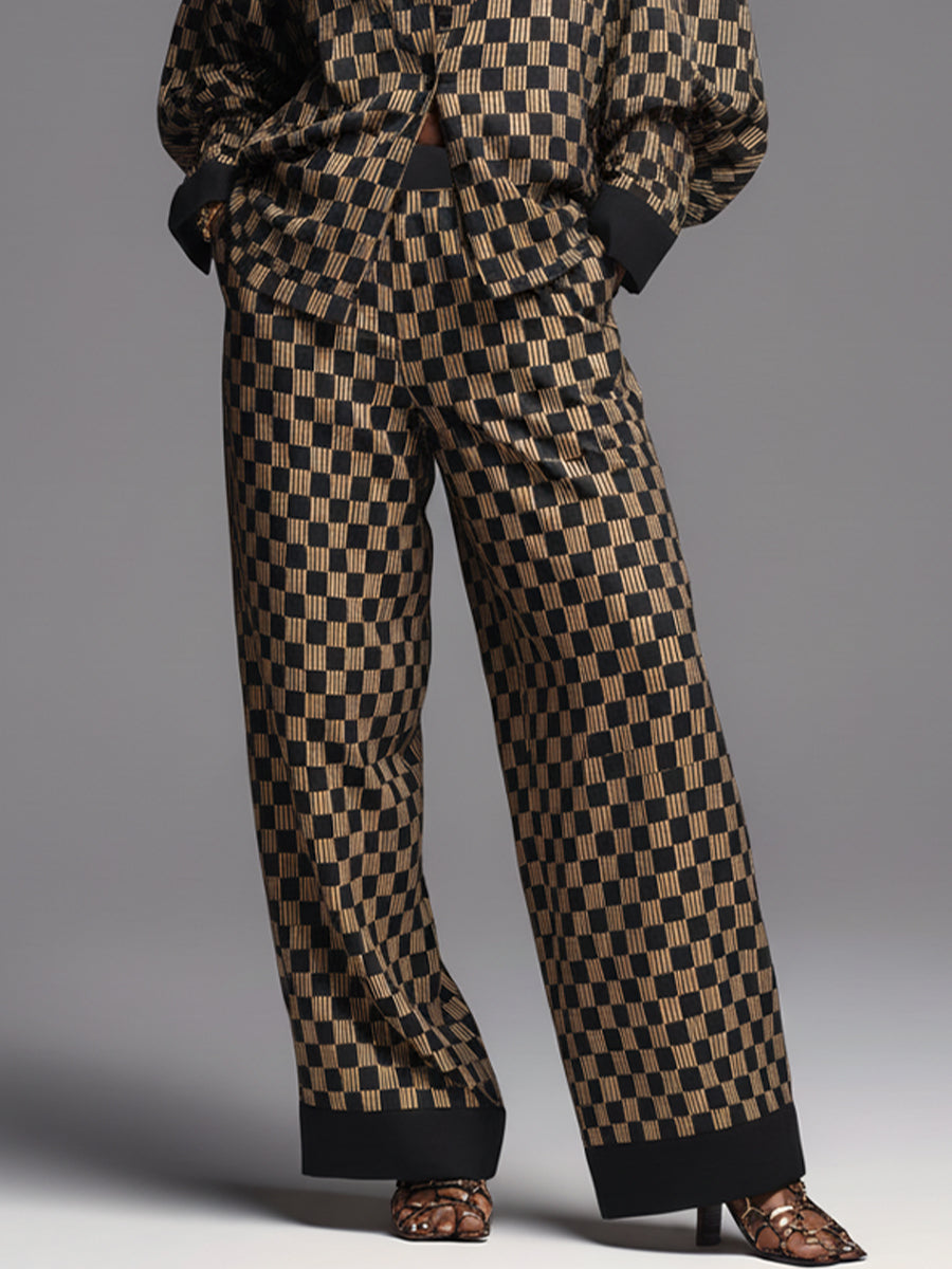 Women's Black & Tan Checked Oversized Set With Contrast Trims & Relaxed Fit, Streetwear Inspired Set MDA2474J8I