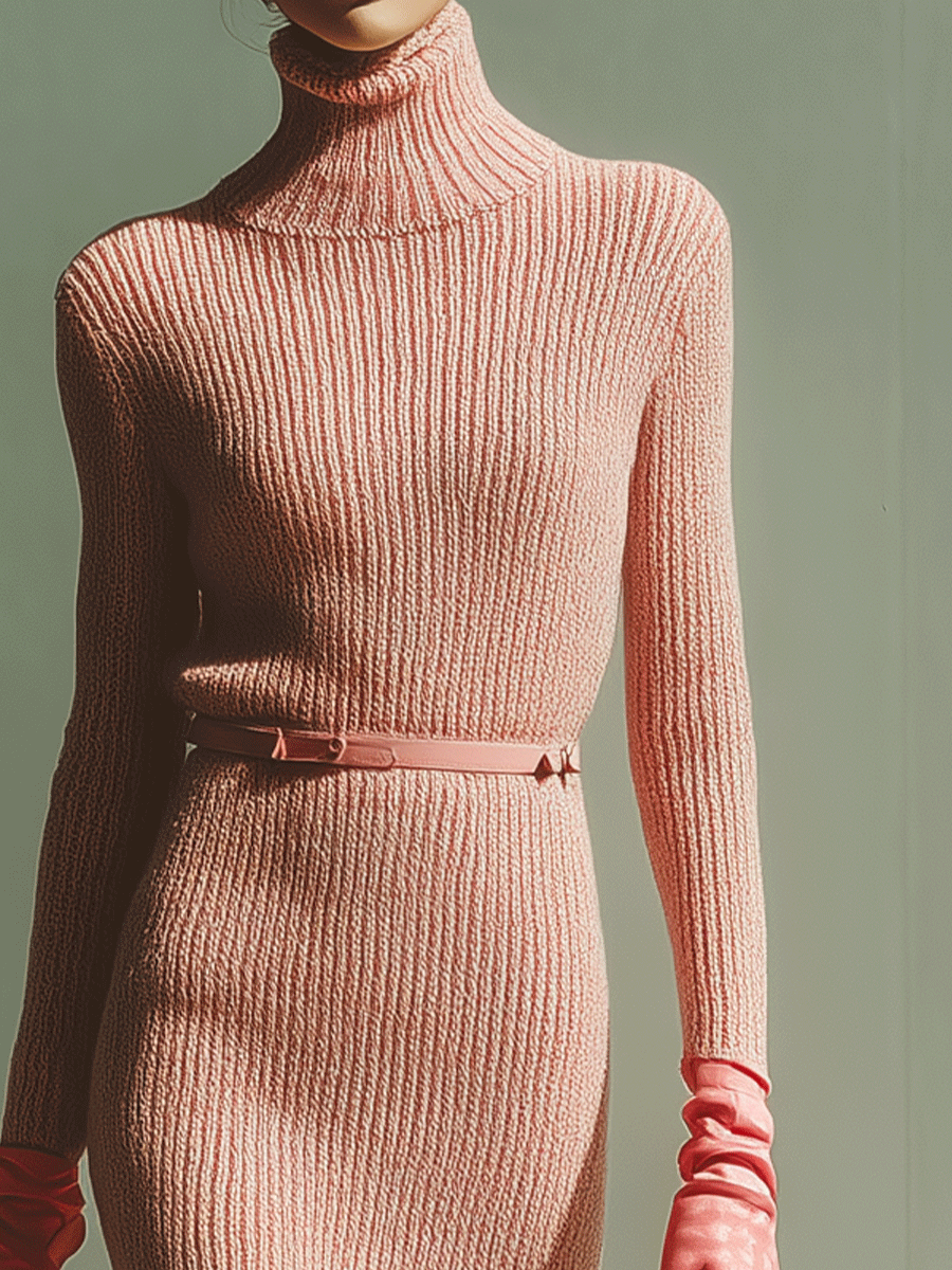 Women's Midi Length Slim Fit Cozy Knit Midi Dress (Without Belt) MDA2576G2I