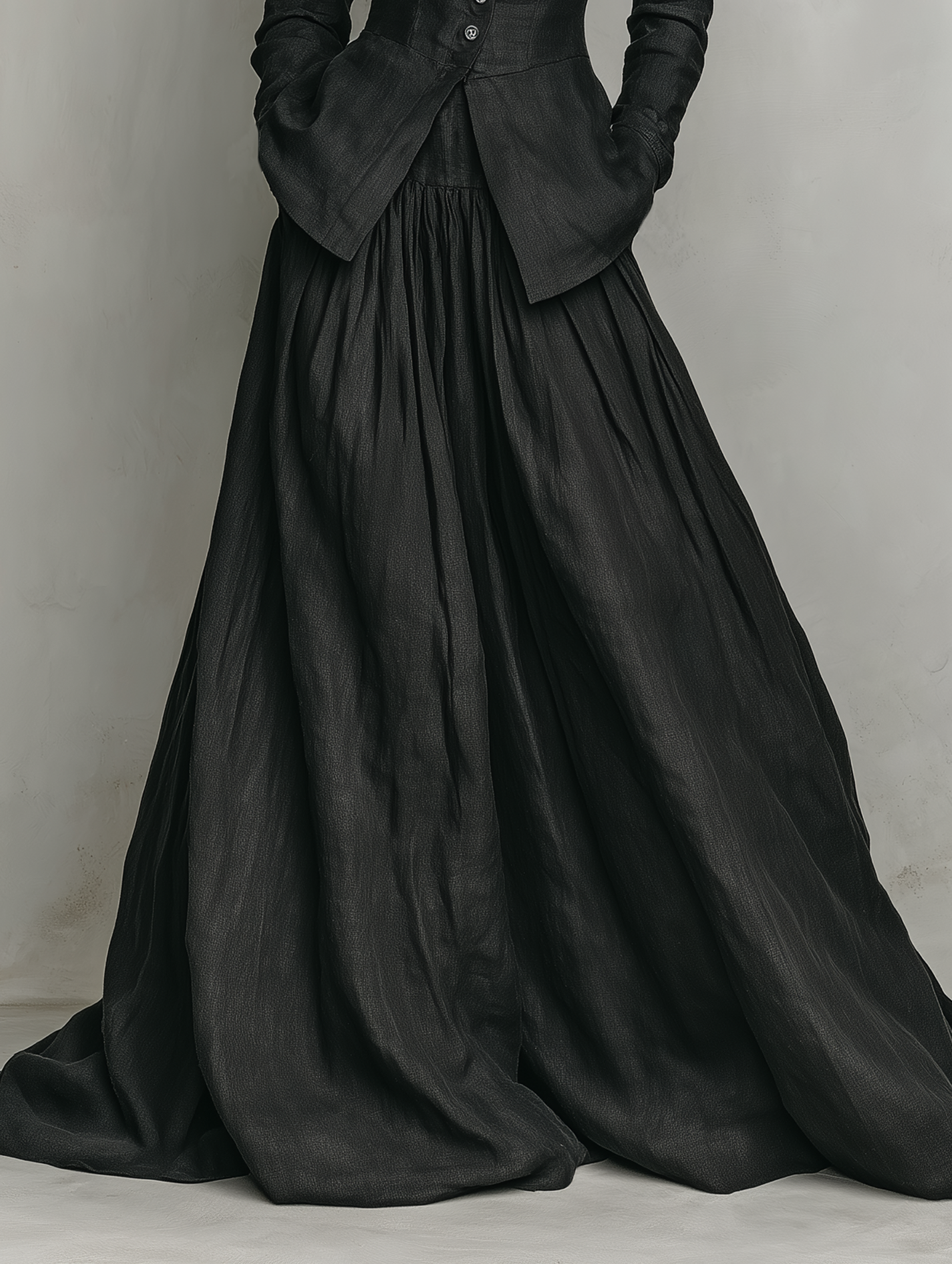 Women's Minimalist Cotton And Linen Single-breasted Shirt And Floor-length Skirt Set MDA2763K4Y