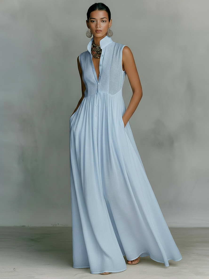 Women's Minimalist Cotton-linen Blend Sleeveless Maxi Dress MDZ2615B6Y