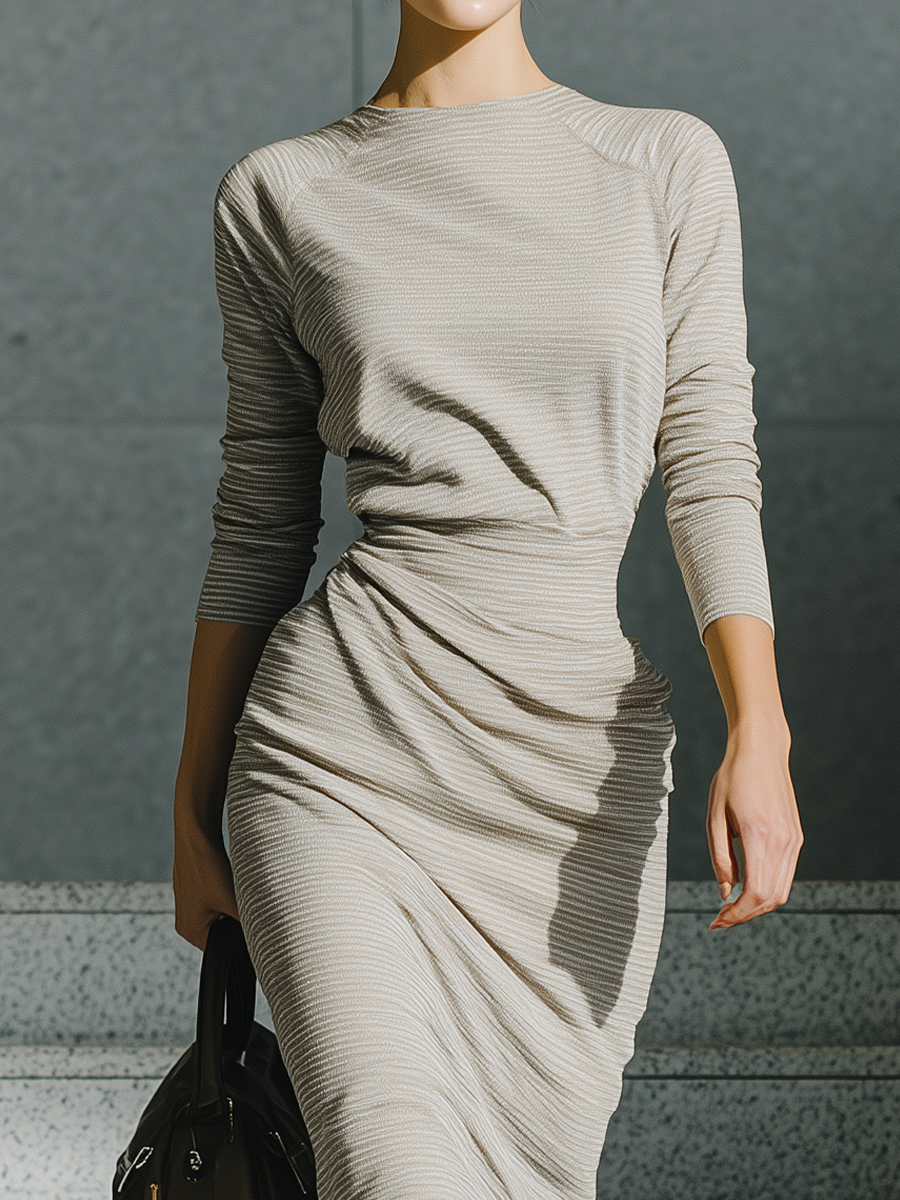 Women's Beige Simple Knit Maxi Dress MDA0805H4T