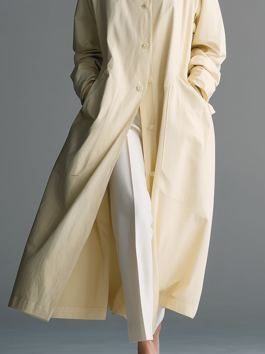 Women's Pale Yellow Cotton Long Coat MDA2607K9I