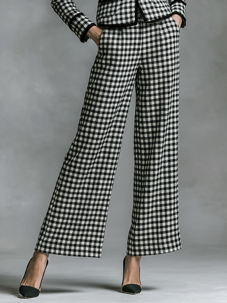 Women's Plaid Wlooen Blend Black Trim Blazer And Pants Set MDA2249J8Y