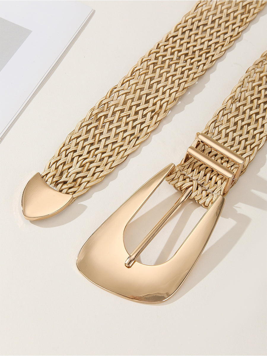 Women's Gold Chic Cotton And Linen Braided Imitation Metal Belt MDA1606H0I