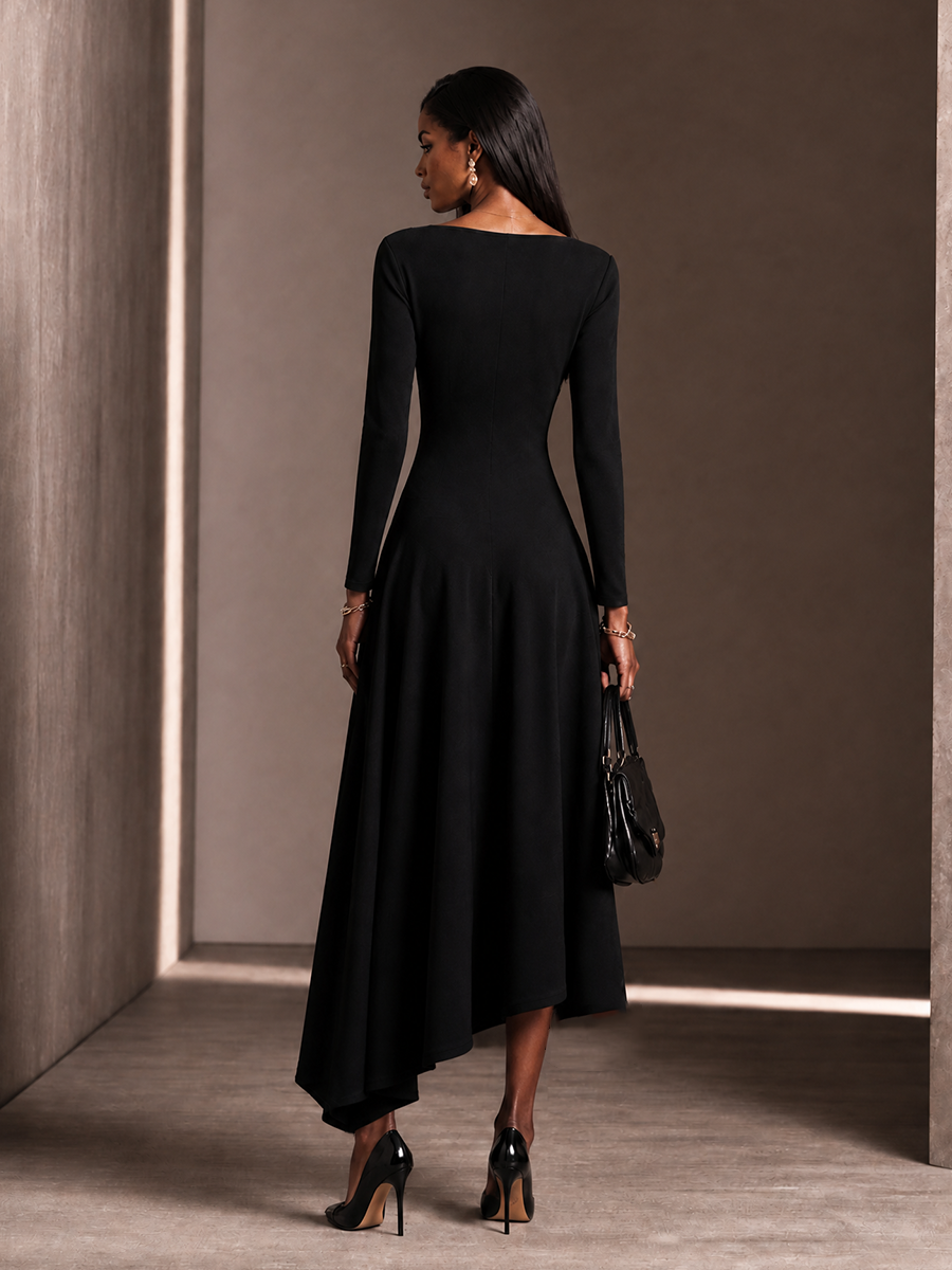 Women's One-Shoulder Neckline Luxury Asymmetrical Hem Midi Skirt MDZ2565H5GMJ