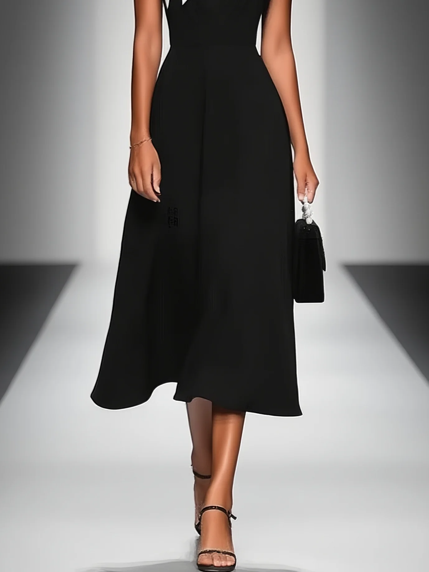 Women's Colorblock Square Neck Cap Shoulder Sleeve Waist Midi Dress MDA2447F4Y