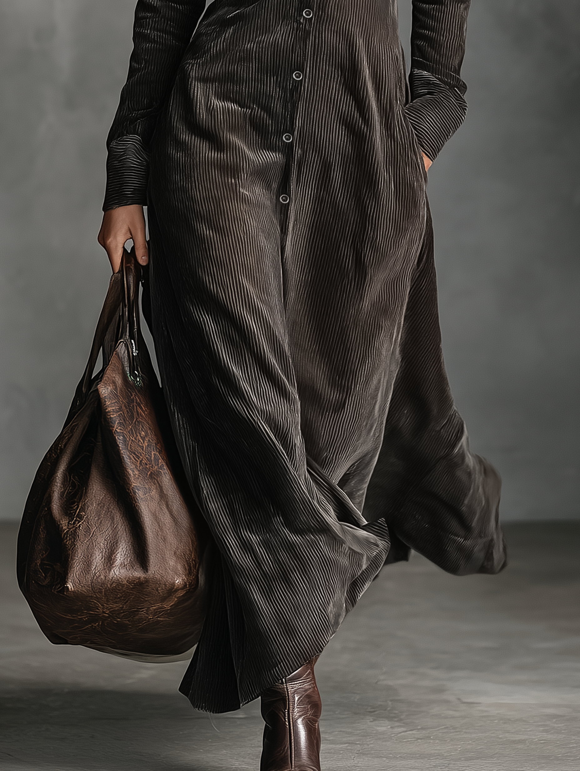 Women's Corduroy Single-breasted Lapel Maxi Dress MDA2192J8Y