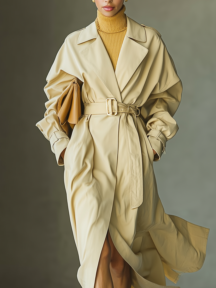 Women's Beige Cotton Twill Belted Trench Coat MDA0531I6T