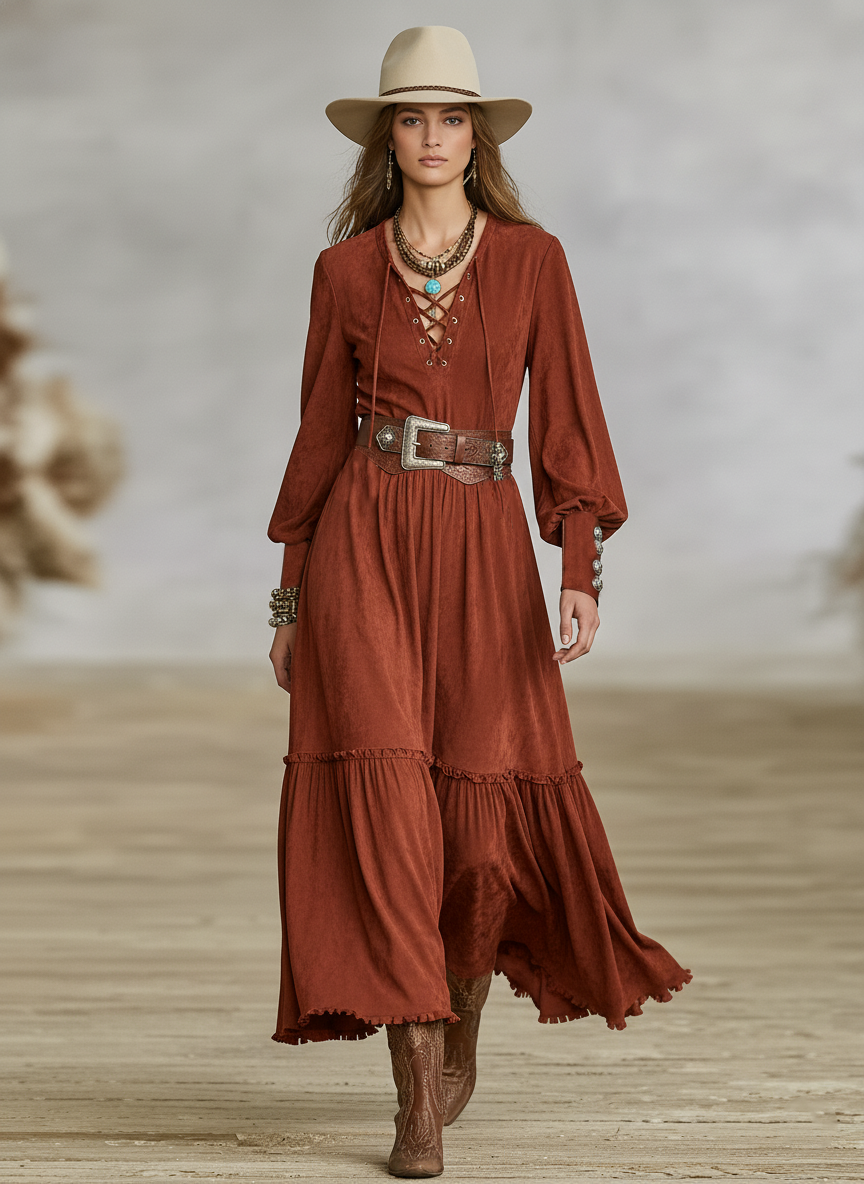 Women's Faux Suede Tie-up V-neck Maxi Dress (belt Not Included) MDA0592K8Y