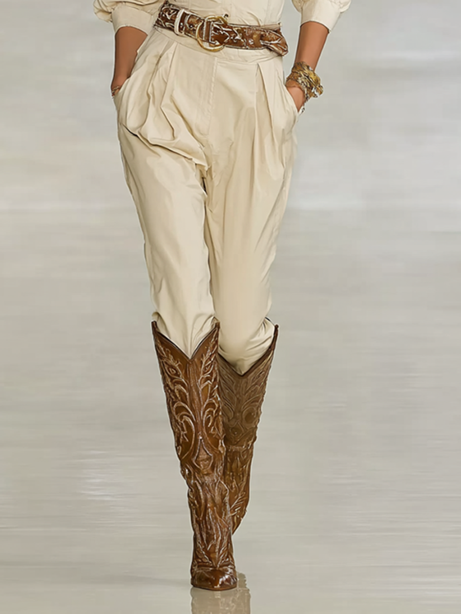 Women's Solid Color Lapel Single-breasted Double Chest Pocket Long-sleeved Jumpsuit MDA1912G9Y