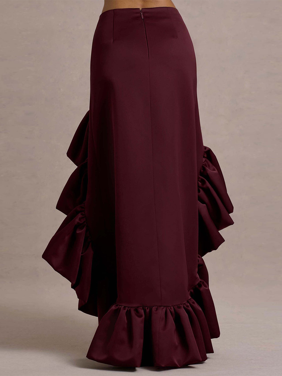 Women's Ruffled One-shoulder Short Top Irregular Hem Skirt Set MDA1766F2Y