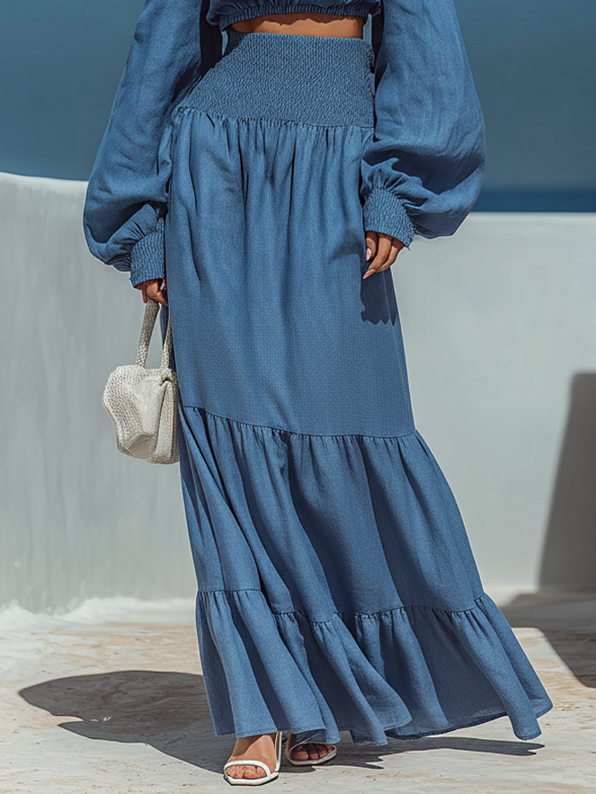 Women's Minimalist Linen-blend Short Blouse And Floor-length Skirt Set MDA2390L9Y