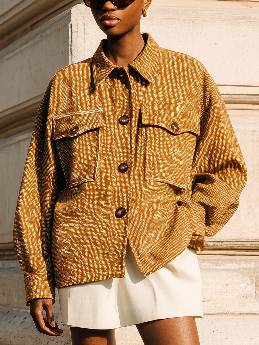 Women's Warm Brown Wool Retro Loose Workwear Jacket MDA0821K2T