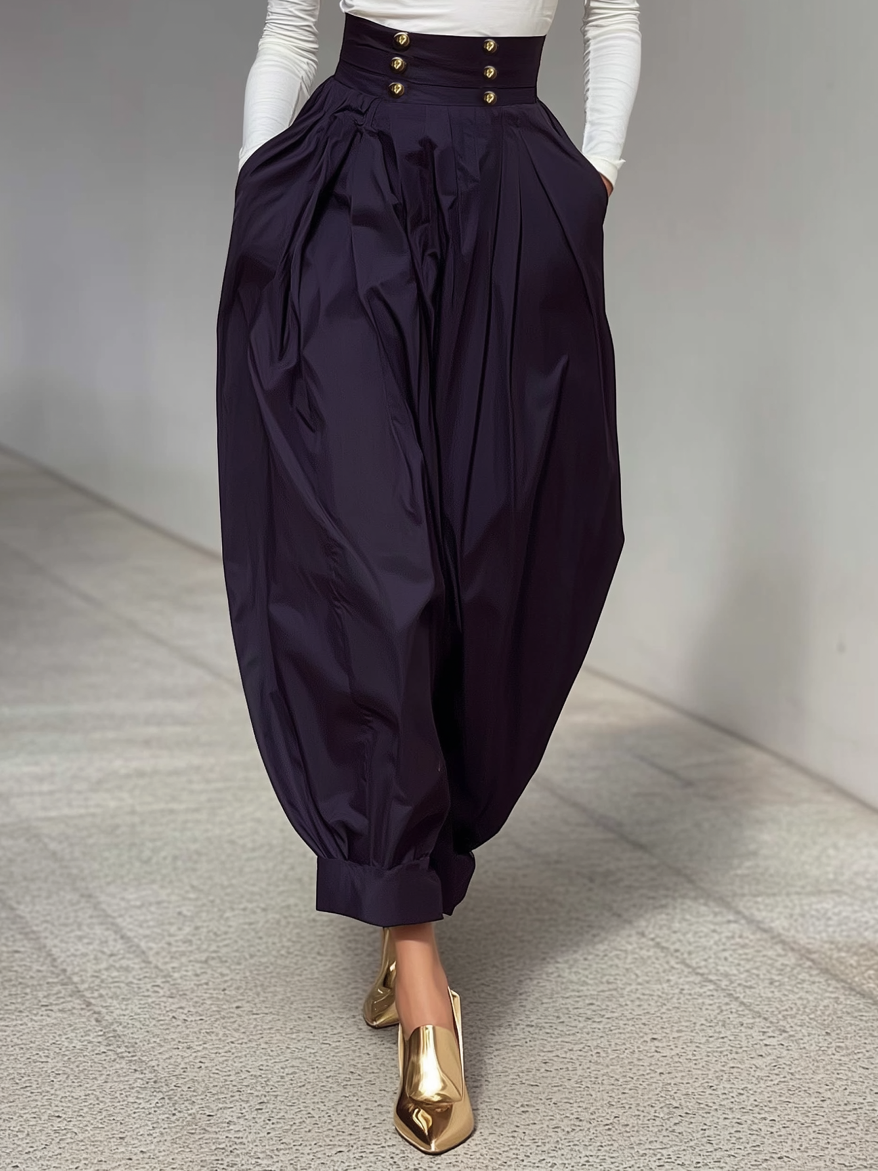 Women's Minimalist Cowl Neck T-shirt And Harem Pants Set MDA1591L3Y