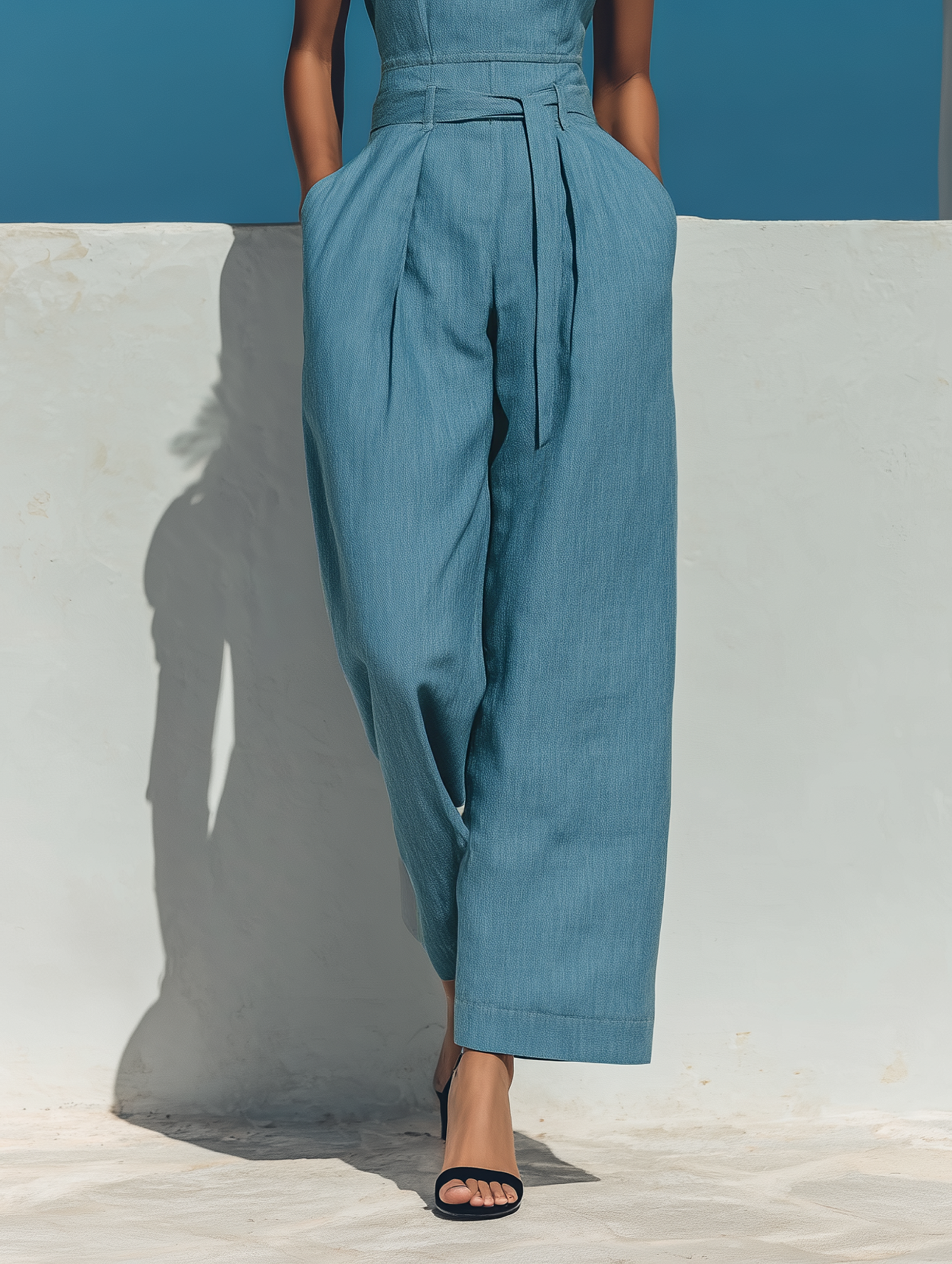 Women's Minimalist Tencel Denim-look Sleeveless Jumpsuit MDZ0620B5Y