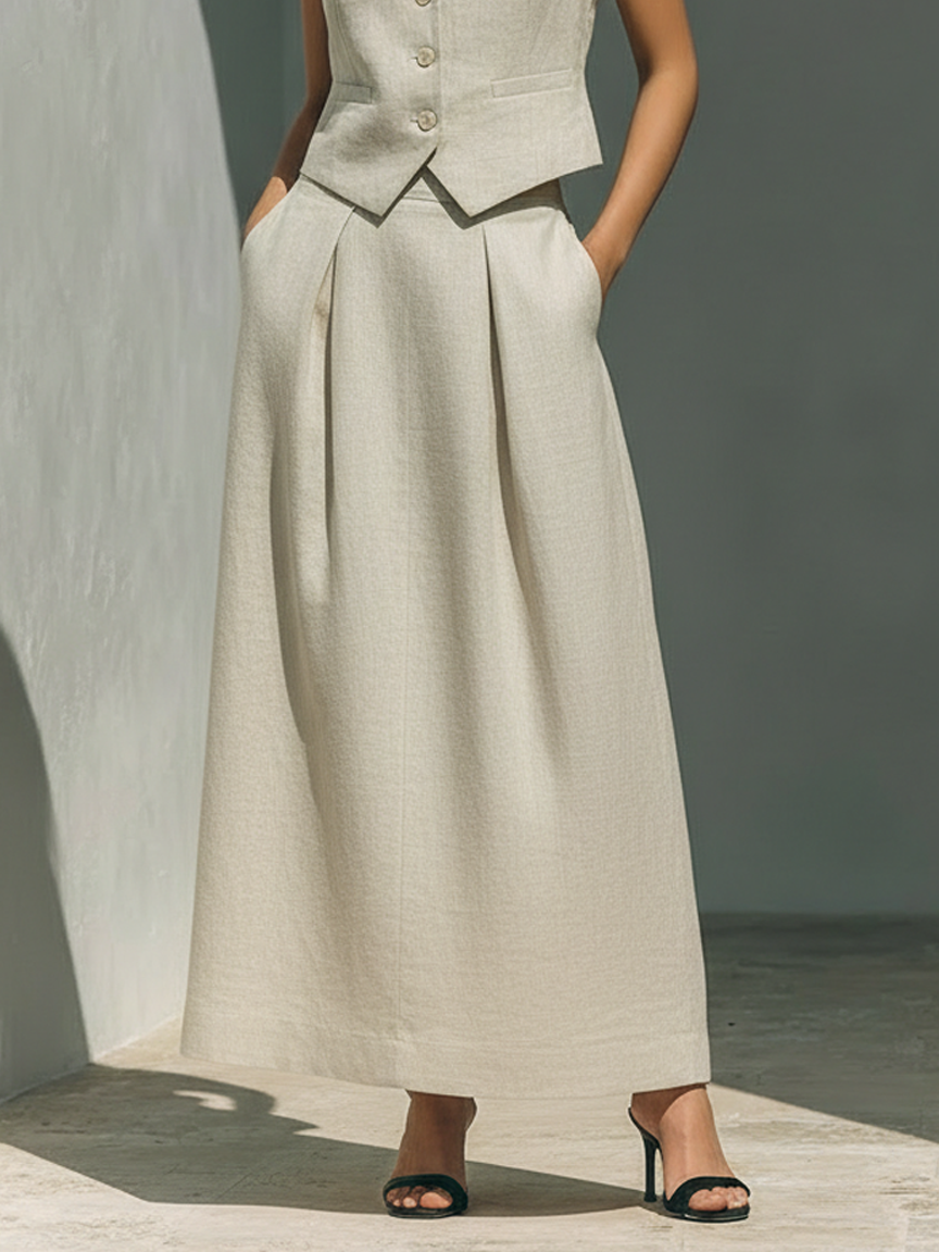 Women's Minimalist Linen Blend Vest And Skirt Set MDZ2652B0Y