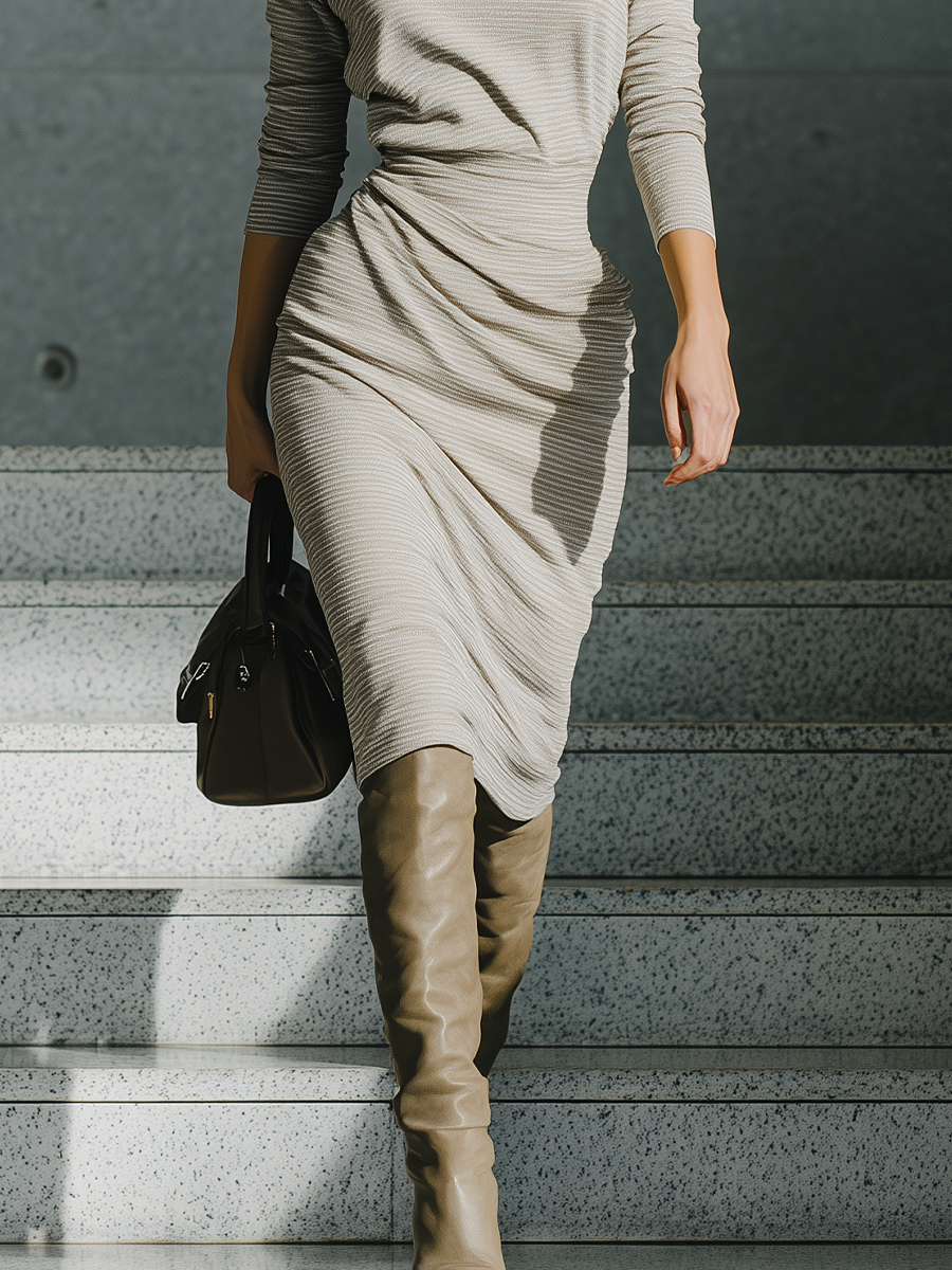 Women's Beige Simple Knit Maxi Dress MDA0805H4T
