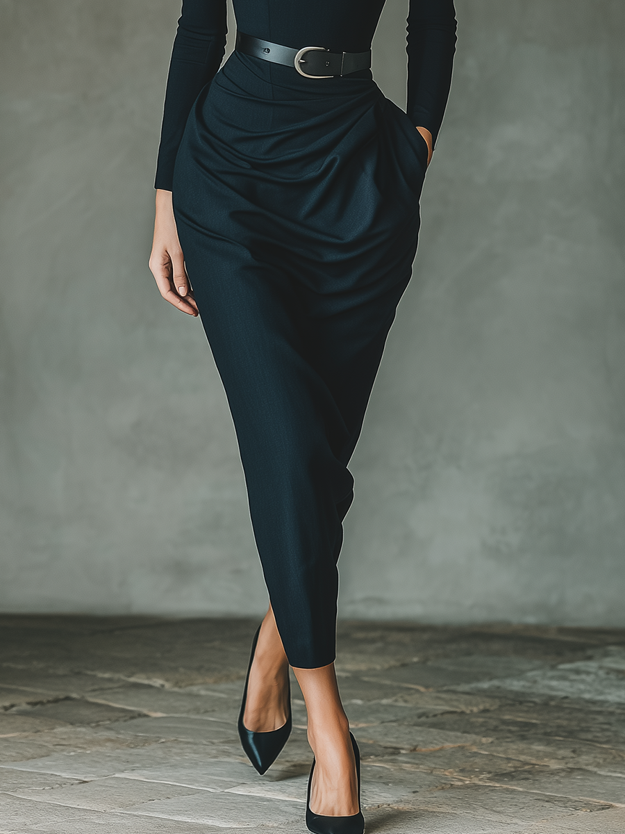 Women's Blue And Black Blended Embroidered Top And Pencil Pants Set MDA0493H6T