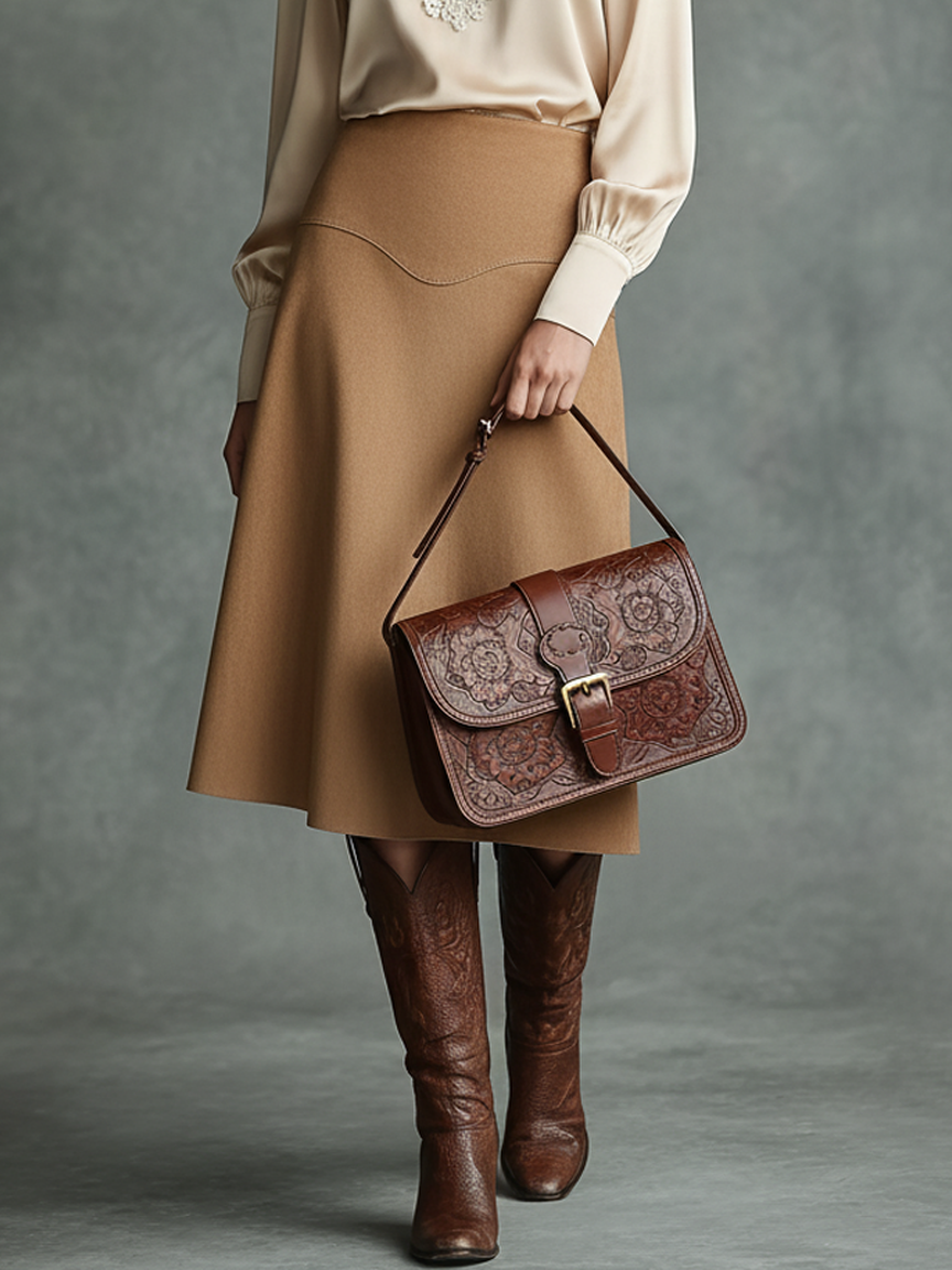 Women's Satin Blouse Neckline With Lace Suede Skirt Set MDA0898K3Y